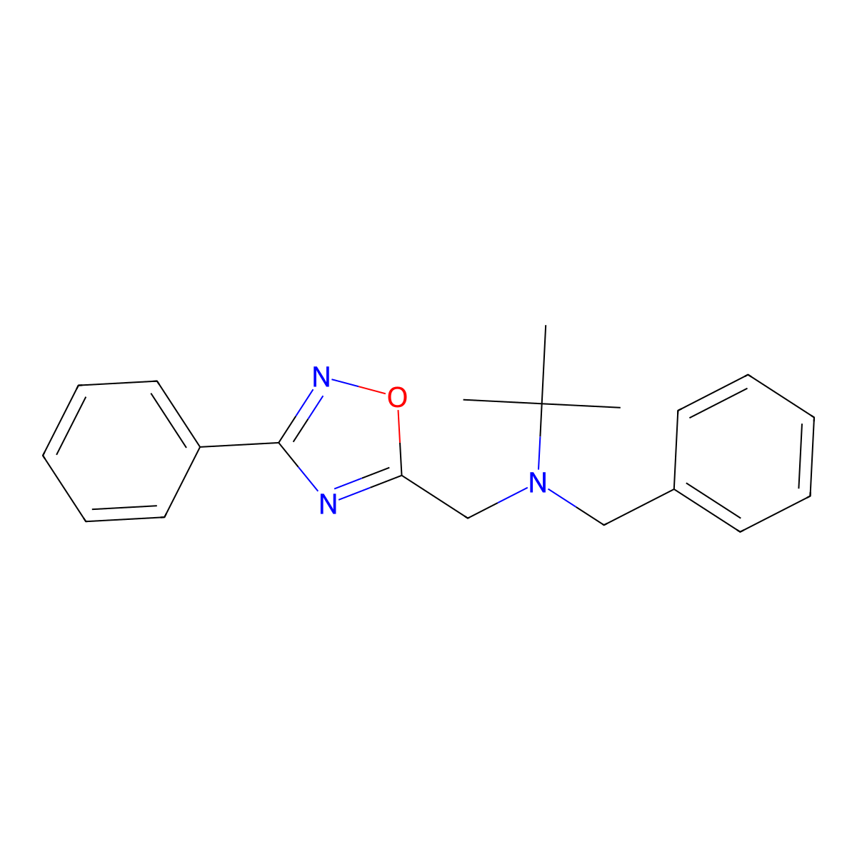 N-benzyl-2-methyl-N-[(3-phenyl-1,2,4-oxadiazol-5-yl)methyl]propan-2-amine molecular structure, CAS 693815-48-4