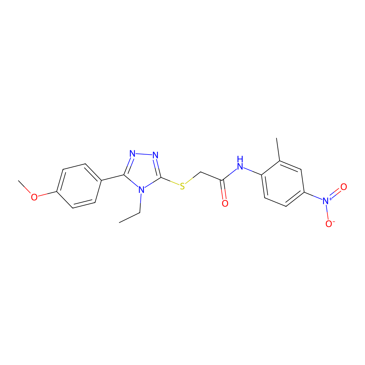 2-[[4-ethyl-5-(4-methoxyphenyl)-1,2,4-triazol-3-yl]sulfanyl]-N-(2-methyl-4-nitrophenyl)acetamide molecular structure, CAS 693815-74-6