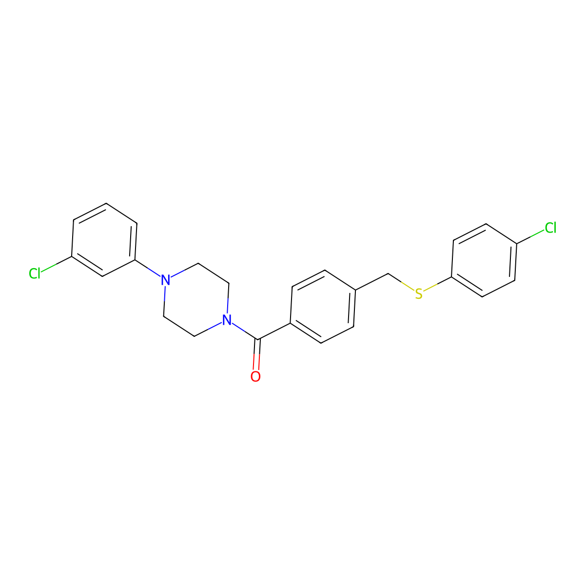 [4-(3-Chlorophenyl)piperazin-1-yl]-[4-[(4-chlorophenyl)sulfanylmethyl]phenyl]methanone molecular structure, CAS 693815-76-8