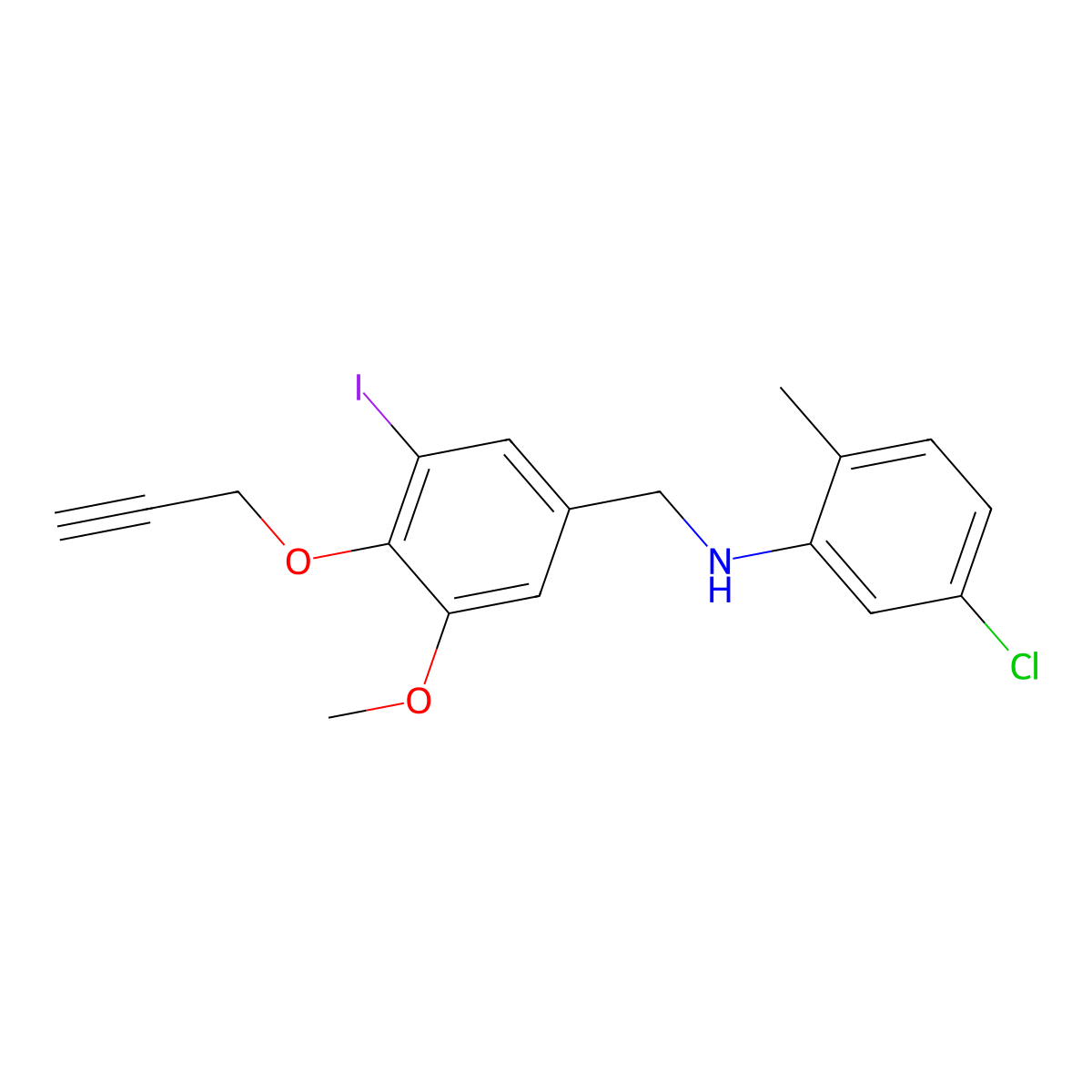 5-chloro-N-[(3-iodo-5-methoxy-4-prop-2-ynoxyphenyl)methyl]-2-methylaniline molecular structure, CAS 693816-05-6