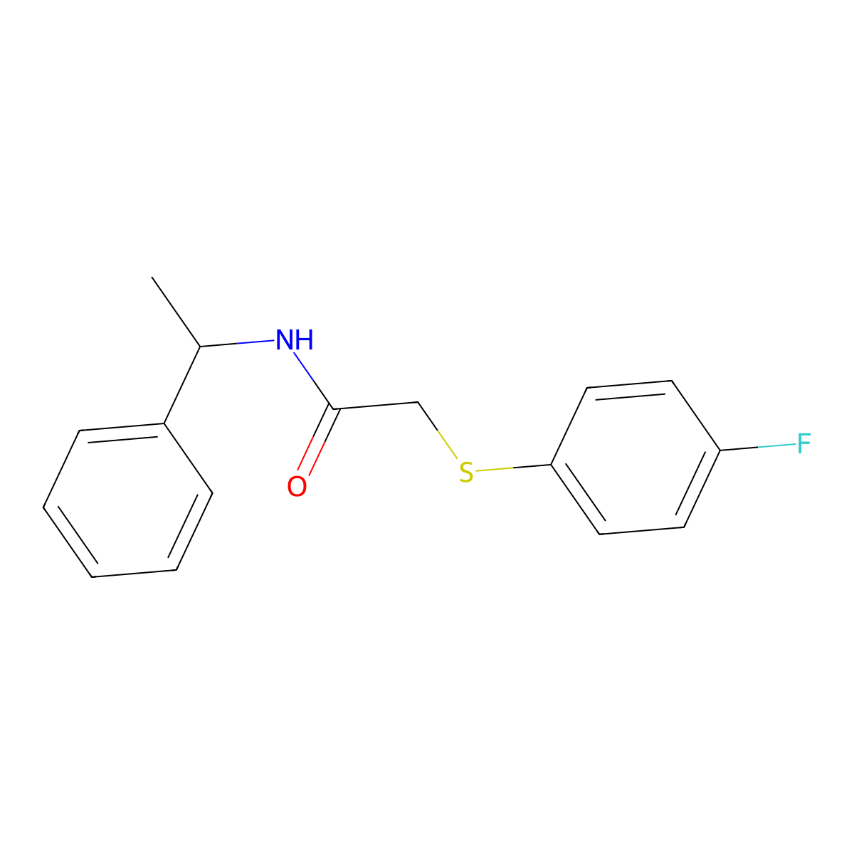 2-(4-fluorophenyl)sulfanyl-N-(1-phenylethyl)acetamide molecular structure, CAS 693818-71-2