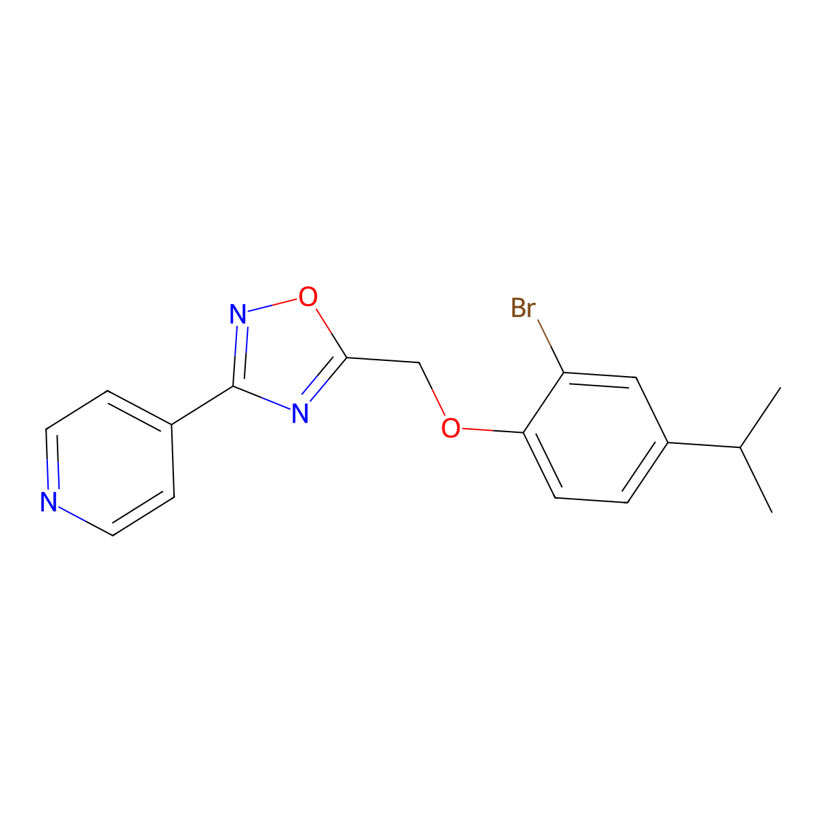4-(5-{[2-Bromo-4-(propan-2-yl)phenoxy]methyl}-1,2,4-oxadiazol-3-yl)pyridine molecular structure, CAS 693818-93-8