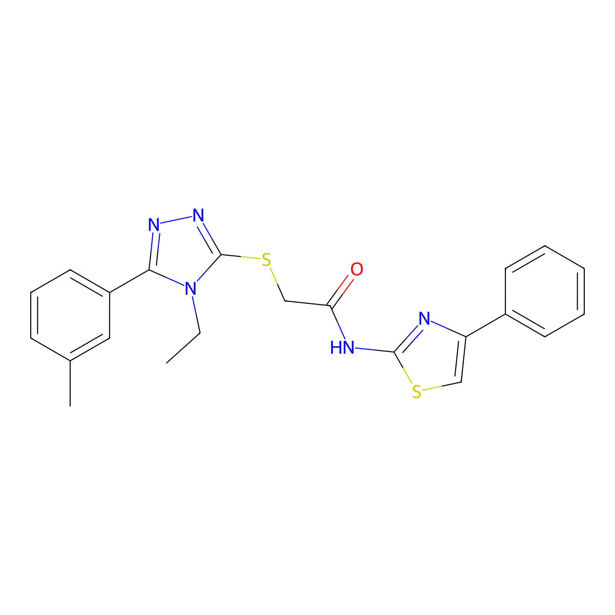 2-[[4-ethyl-5-(3-methylphenyl)-1,2,4-triazol-3-yl]sulfanyl]-N-(4-phenyl-1,3-thiazol-2-yl)acetamide molecular structure, CAS 693818-97-2