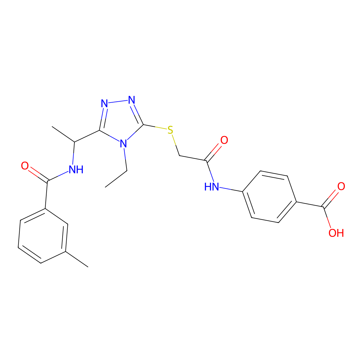 4-[({[4-ethyl-5-(1-{[(3-methylphenyl)carbonyl]amino}ethyl)-4H-1,2,4-triazol-3-yl]sulfanyl}acetyl)amino]benzoic acid molecular structure, CAS 693819-52-2