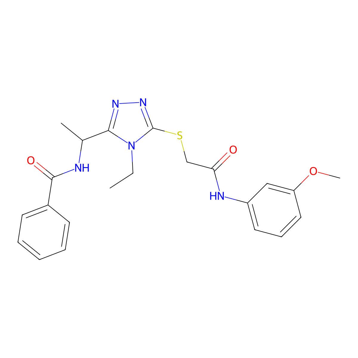N-[1-[4-ethyl-5-[2-(3-methoxyanilino)-2-oxoethyl]sulfanyl-1,2,4-triazol-3-yl]ethyl]benzamide molecular structure, CAS 693819-58-8