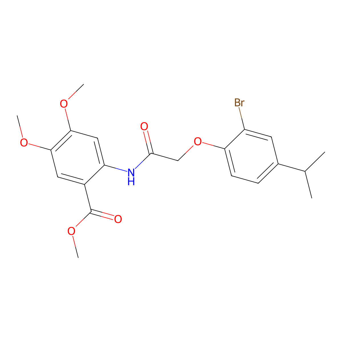 Methyl 2-({[2-bromo-4-(propan-2-yl)phenoxy]acetyl}amino)-4,5-dimethoxybenzoate molecular structure, CAS 693819-79-3
