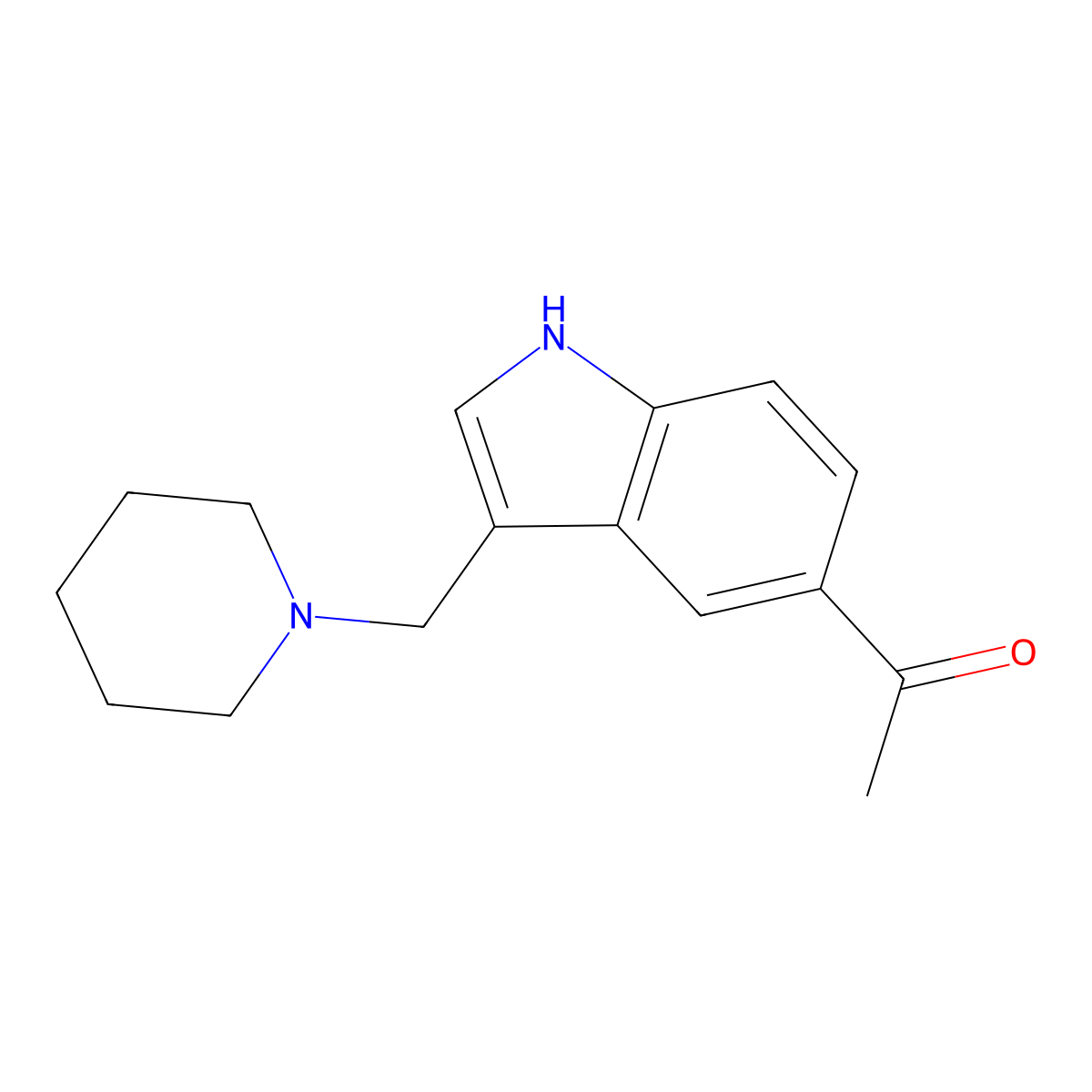Indole, 5-acetyl-3-piperidinomethyl- molecular structure, CAS 69382-22-5