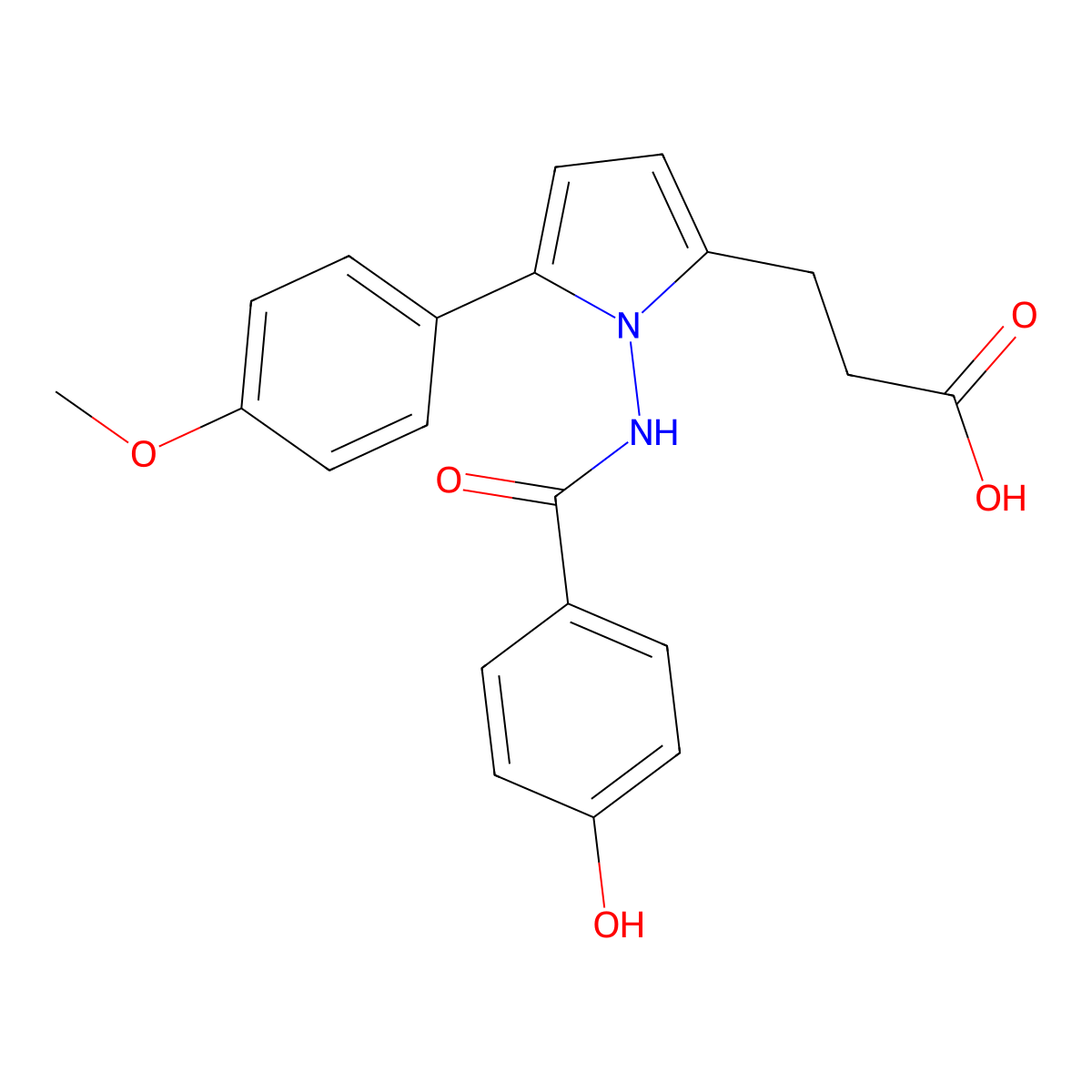 3-[1-{[(4-hydroxyphenyl)carbonyl]amino}-5-(4-methoxyphenyl)-1H-pyrrol-2-yl]propanoic acid molecular structure, CAS 693820-00-7