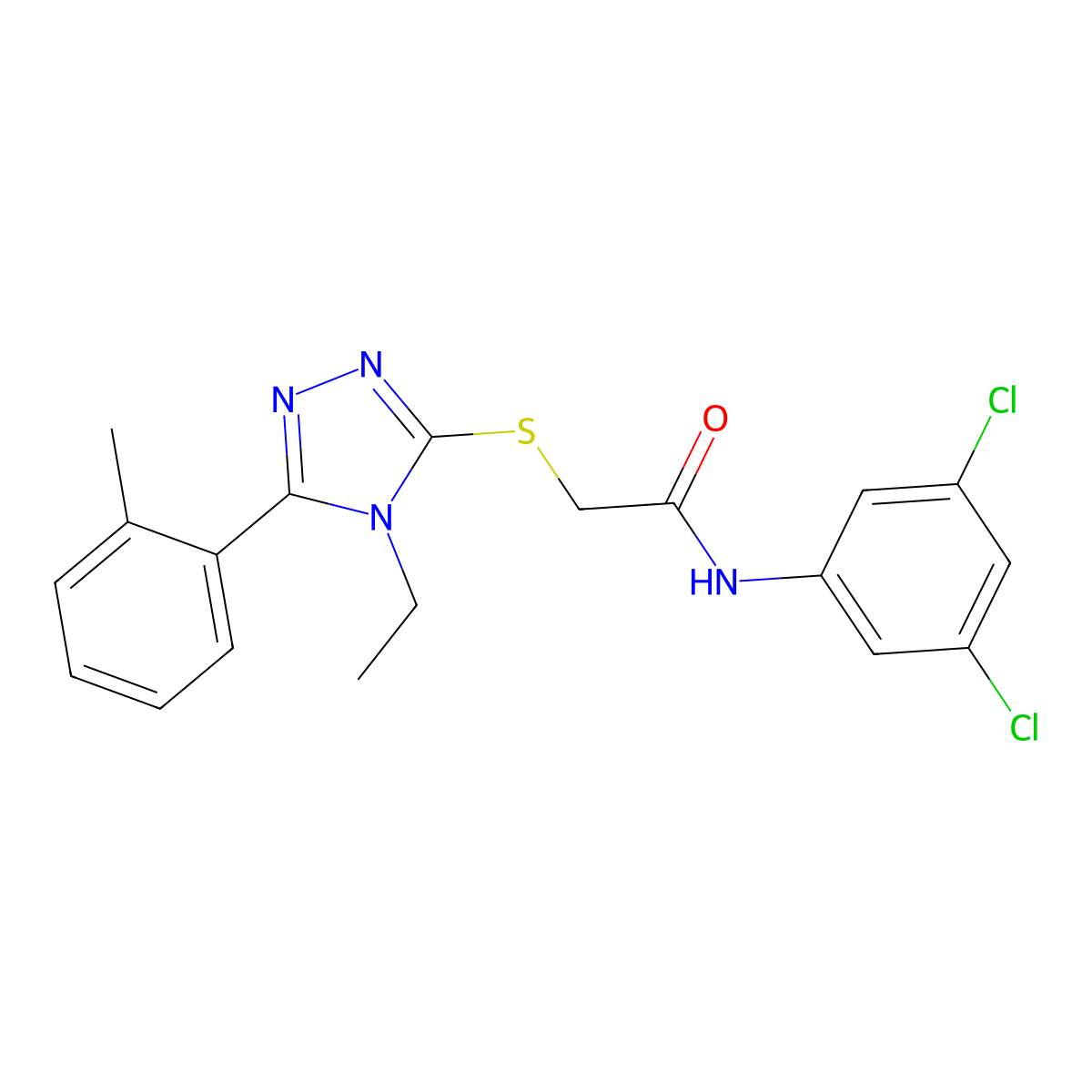 N-(3,5-dichlorophenyl)-2-[[4-ethyl-5-(2-methylphenyl)-1,2,4-triazol-3-yl]sulfanyl]acetamide molecular structure, CAS 693820-02-9