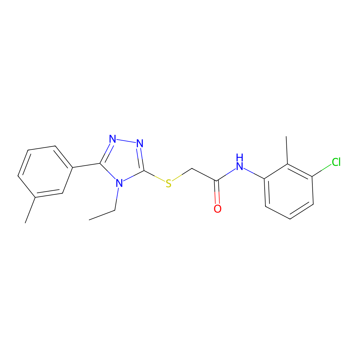 N-(3-chloro-2-methylphenyl)-2-{[4-ethyl-5-(3-methylphenyl)-4H-1,2,4-triazol-3-yl]sulfanyl}acetamide molecular structure, CAS 693820-09-6