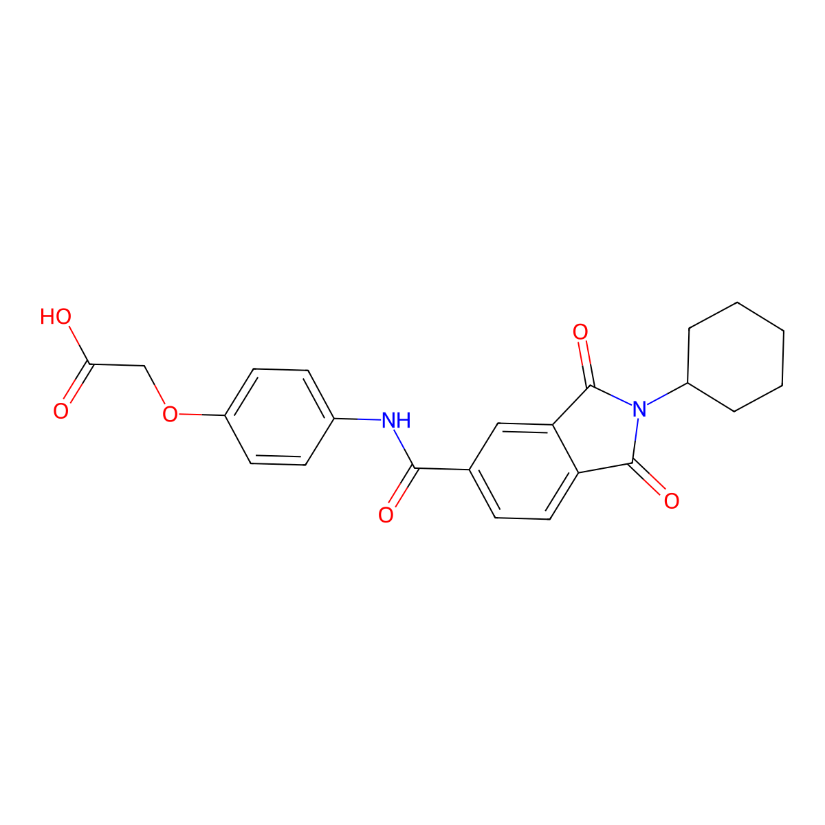 (4-{[(2-cyclohexyl-1,3-dioxo-2,3-dihydro-1H-isoindol-5-yl)carbonyl]amino}phenoxy)acetic acid molecular structure, CAS 693820-27-8