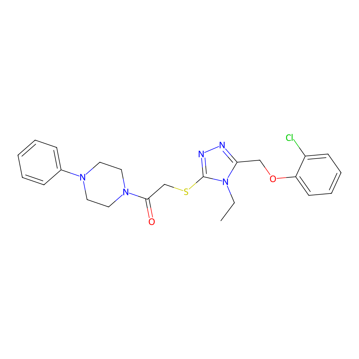 2-[[5-[(2-Chlorophenoxy)methyl]-4-ethyl-1,2,4-triazol-3-yl]sulfanyl]-1-(4-phenylpiperazin-1-yl)ethanone molecular structure, CAS 693820-62-1