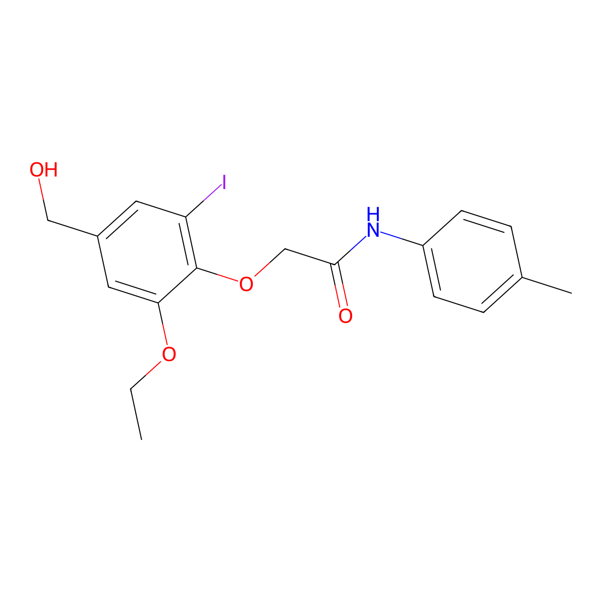 2-[2-ethoxy-4-(hydroxymethyl)-6-iodophenoxy]-N-(4-methylphenyl)acetamide molecular structure, CAS 693820-74-5