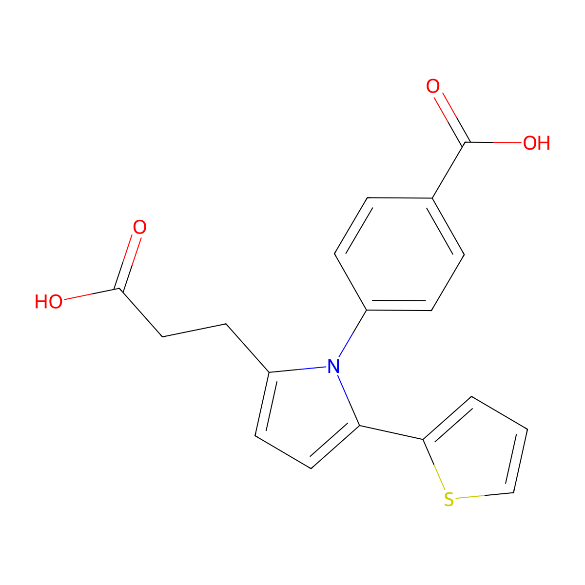 4-[2-(2-Carboxyethyl)-5-thiophen-2-ylpyrrol-1-yl]benzoic acid molecular structure, CAS 693821-70-4
