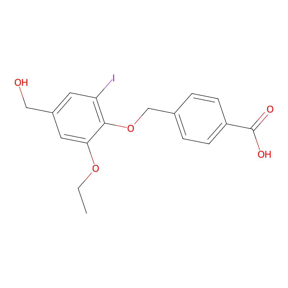 4-{[2-Ethoxy-4-(hydroxymethyl)-6-iodophenoxy]methyl}benzoic acid molecular structure, CAS 693821-94-2