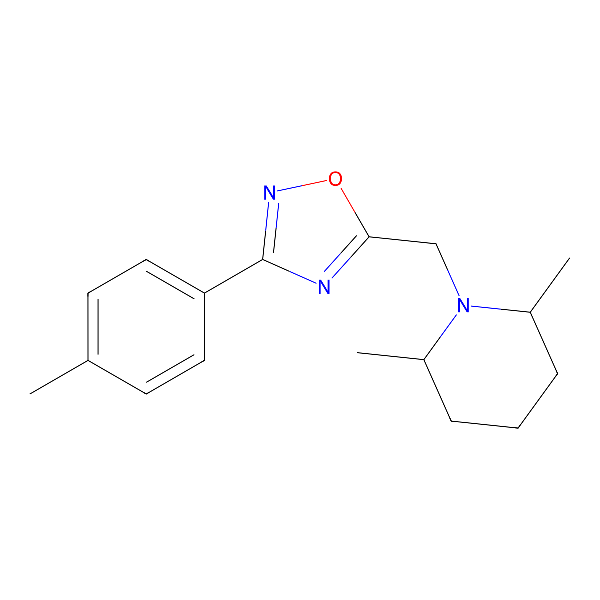 5-[(2,6-Dimethylpiperidin-1-yl)methyl]-3-(4-methylphenyl)-1,2,4-oxadiazole molecular structure, CAS 693821-97-5