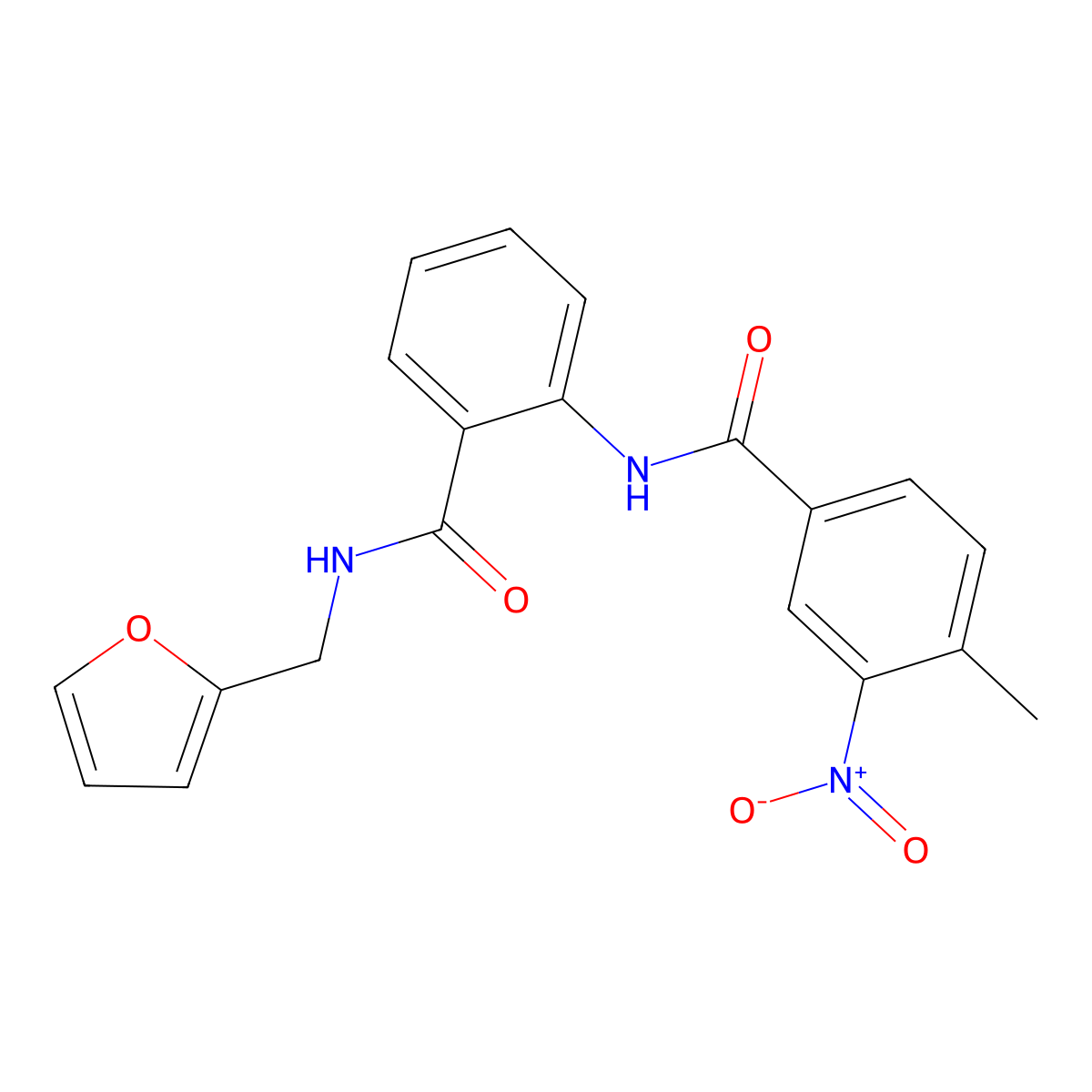 N-[2-(furan-2-ylmethylcarbamoyl)phenyl]-4-methyl-3-nitrobenzamide molecular structure, CAS 693822-82-1
