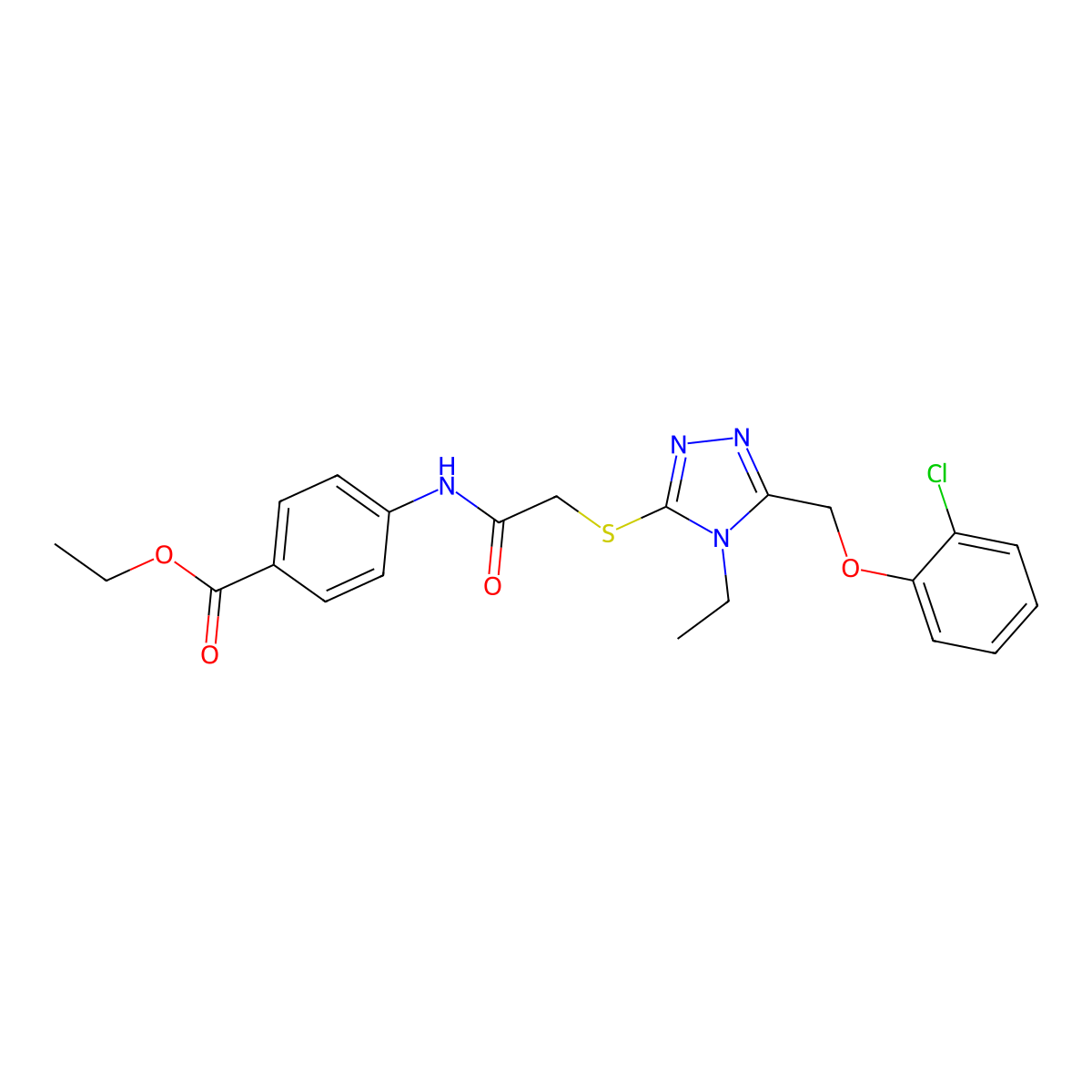 ethyl 4-{[({5-[(2-chlorophenoxy)methyl]-4-ethyl-4H-1,2,4-triazol-3-yl}sulfanyl)acetyl]amino}benzoate molecular structure, CAS 693823-01-7