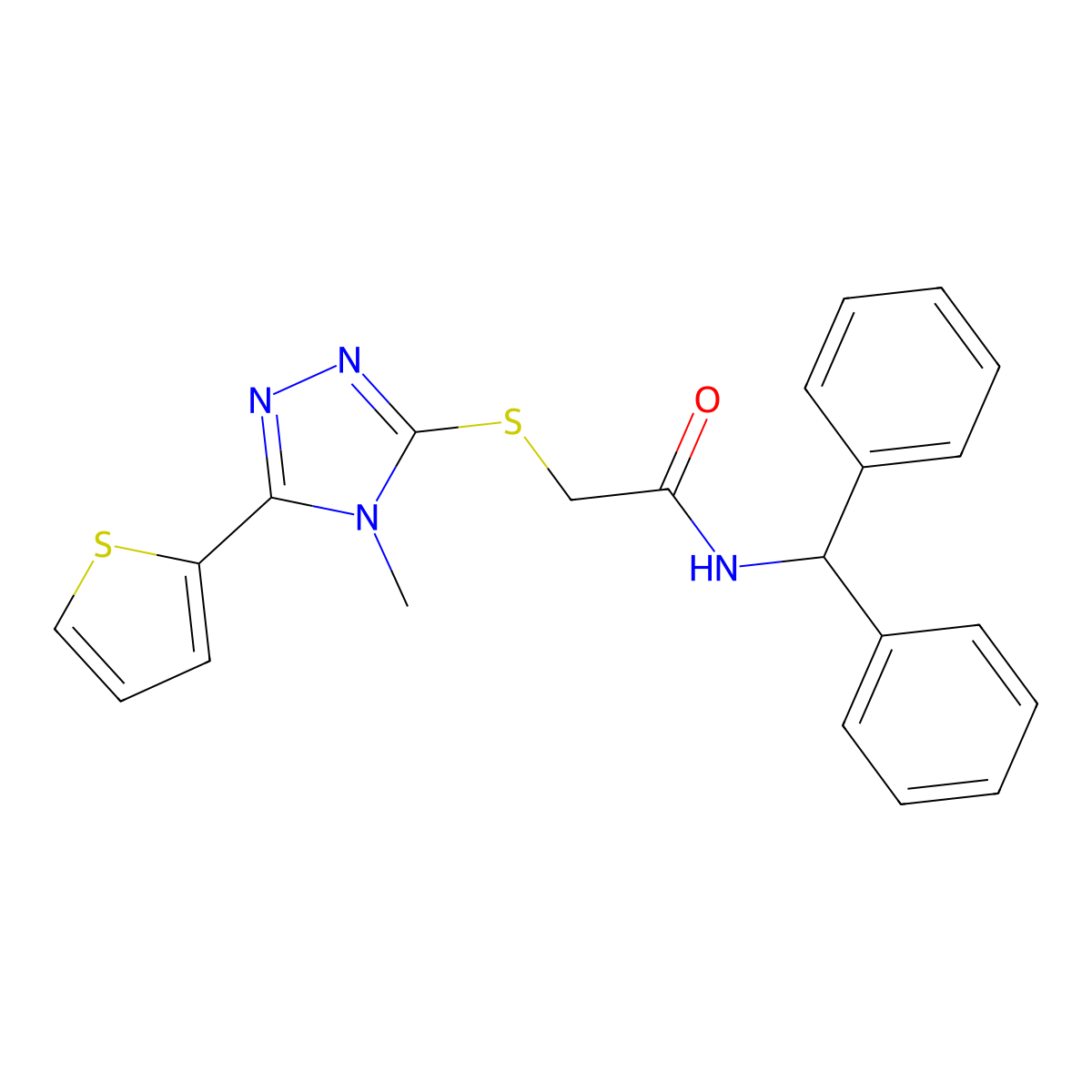 N-benzhydryl-2-[(4-methyl-5-thiophen-2-yl-1,2,4-triazol-3-yl)sulfanyl]acetamide molecular structure, CAS 693823-42-6