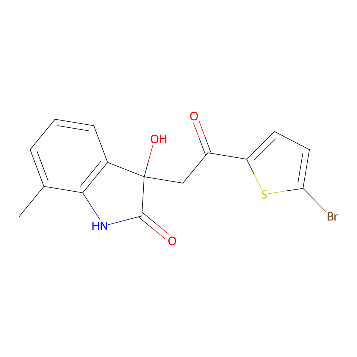3-[2-(5-bromothiophen-2-yl)-2-oxoethyl]-3-hydroxy-7-methyl-1H-indol-2-one molecular structure, CAS 693823-64-2