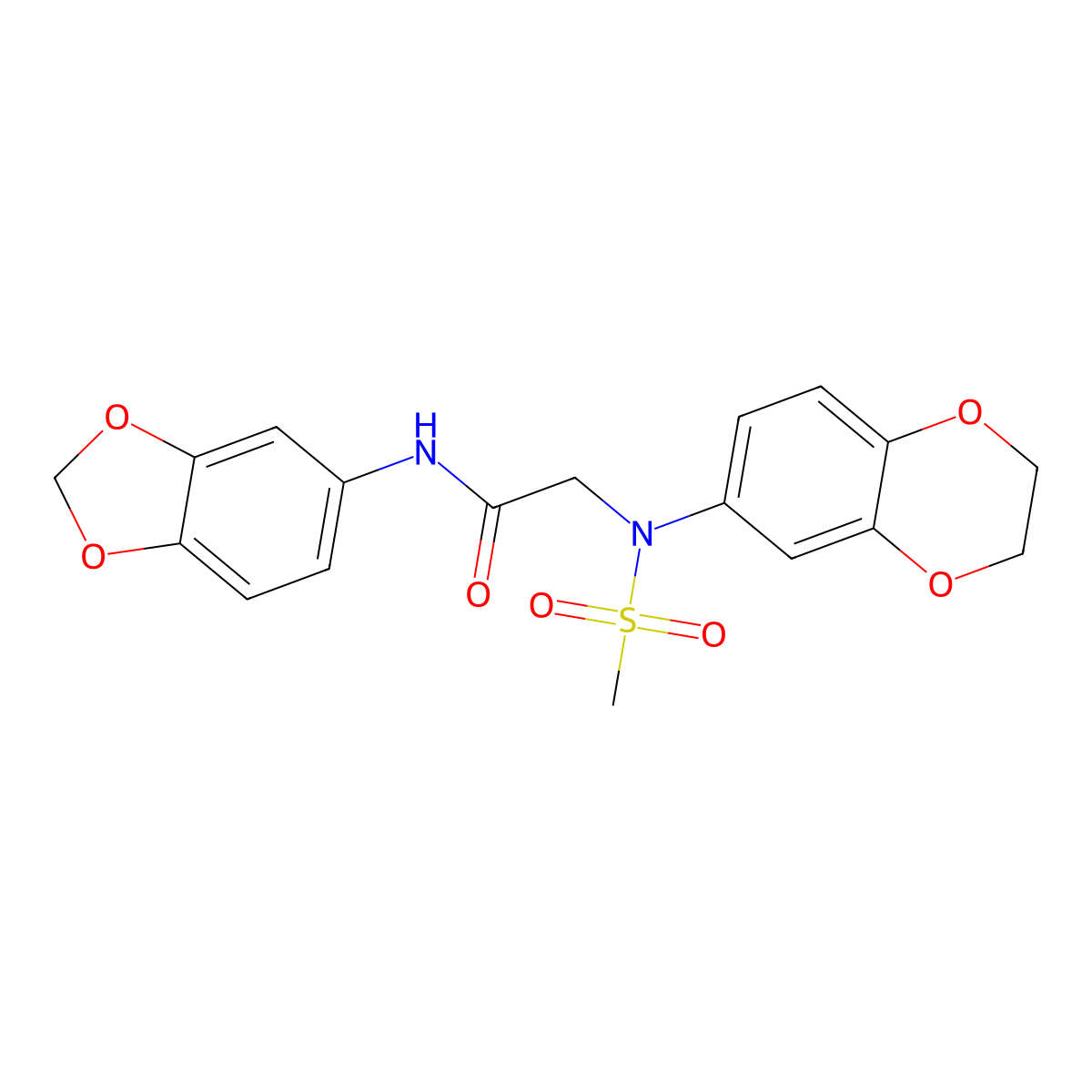 N-(1,3-benzodioxol-5-yl)-2-[2,3-dihydro-1,4-benzodioxin-6-yl(methylsulfonyl)amino]acetamide molecular structure, CAS 693828-49-8