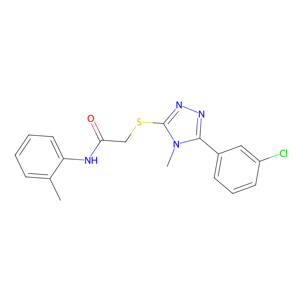 2-[[5-(3-chlorophenyl)-4-methyl-1,2,4-triazol-3-yl]sulfanyl]-N-(2-methylphenyl)acetamide molecular structure, CAS 693828-72-7