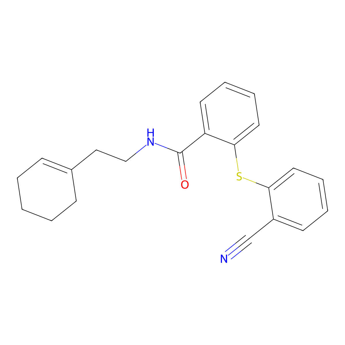 2-(2-cyanophenyl)sulfanyl-N-[2-(cyclohexen-1-yl)ethyl]benzamide molecular structure, CAS 693828-90-9