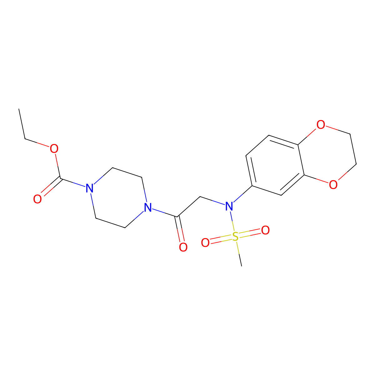 ethyl 4-[N-(2,3-dihydro-1,4-benzodioxin-6-yl)-N-(methylsulfonyl)glycyl]piperazine-1-carboxylate molecular structure, CAS 693828-91-0