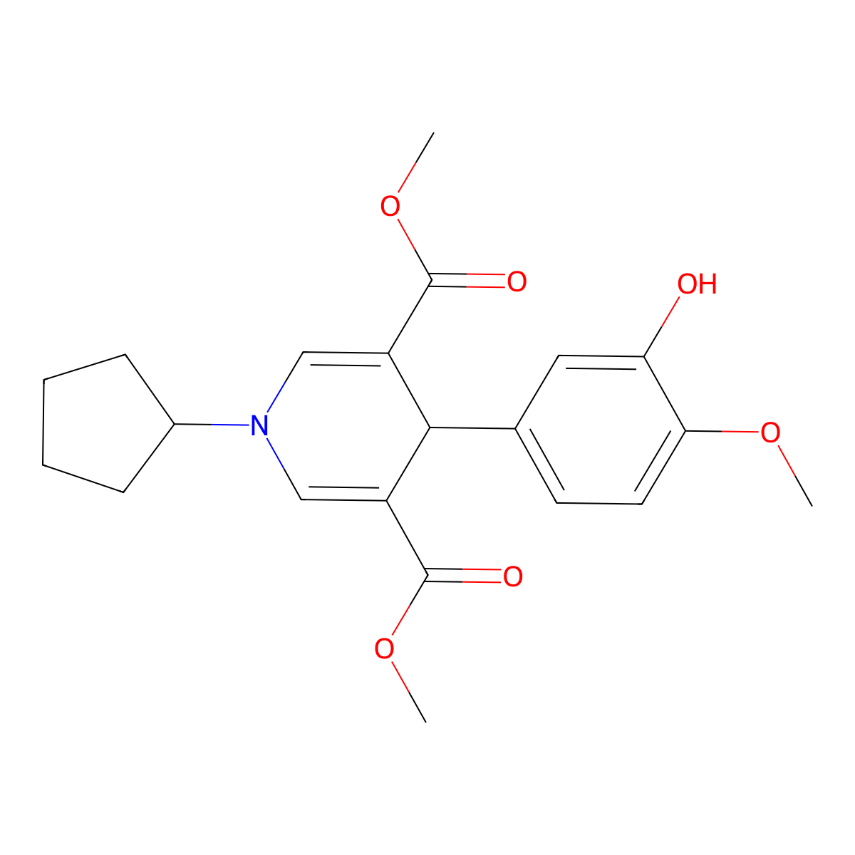 Dimethyl 1-cyclopentyl-4-(3-hydroxy-4-methoxyphenyl)-1,4-dihydropyridine-3,5-dicarboxylate molecular structure, CAS 693829-32-2