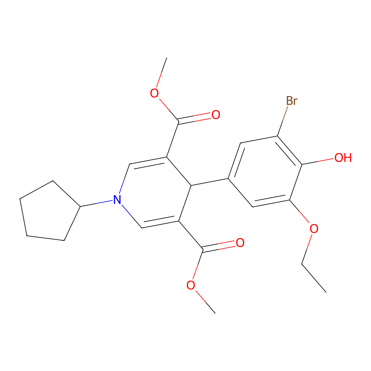 Dimethyl 4-(3-bromo-5-ethoxy-4-hydroxyphenyl)-1-cyclopentyl-1,4-dihydro-3,5-pyridinedicarboxylate molecular structure, CAS 693829-77-5