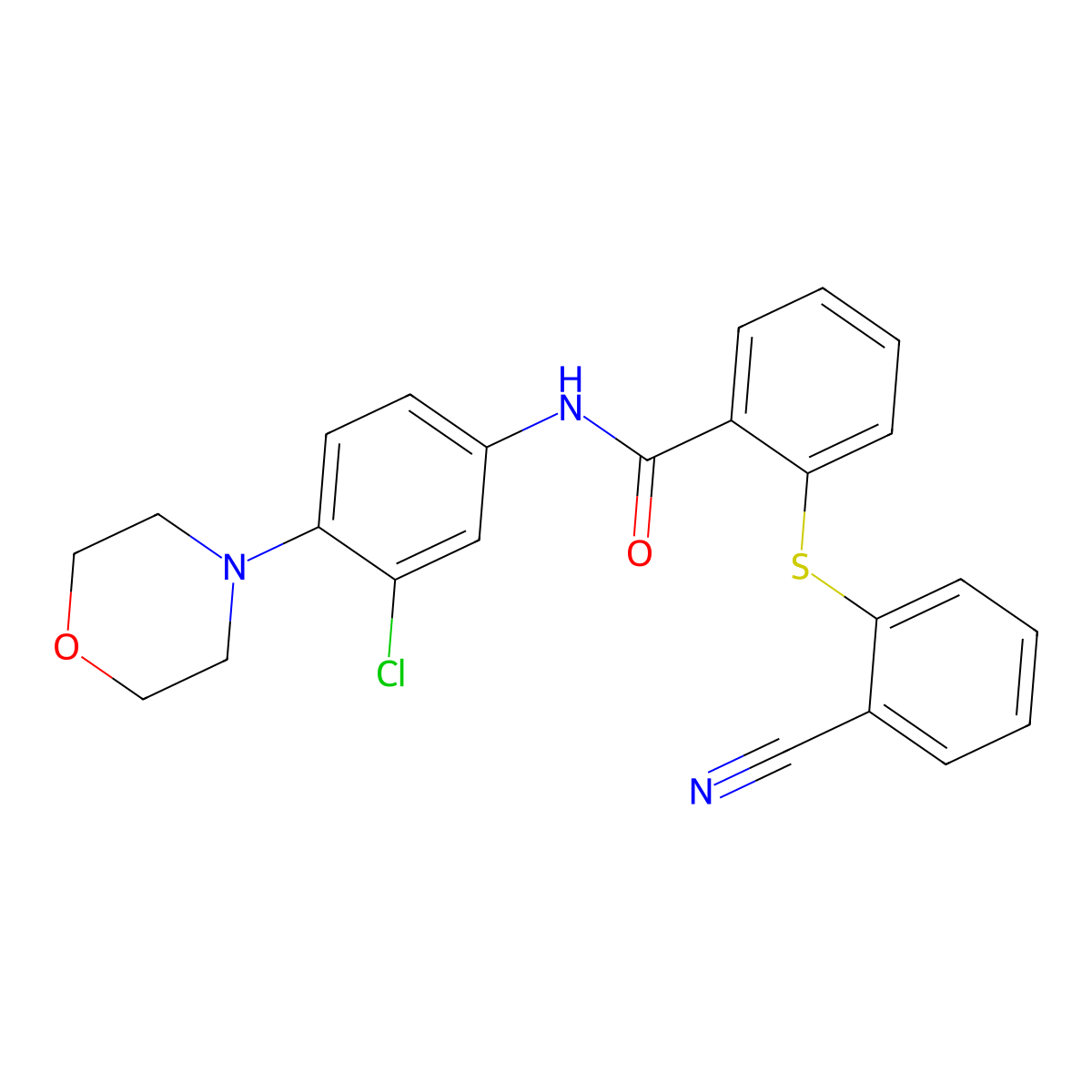 N-(3-chloro-4-morpholin-4-ylphenyl)-2-(2-cyanophenyl)sulfanylbenzamide molecular structure, CAS 693829-94-6