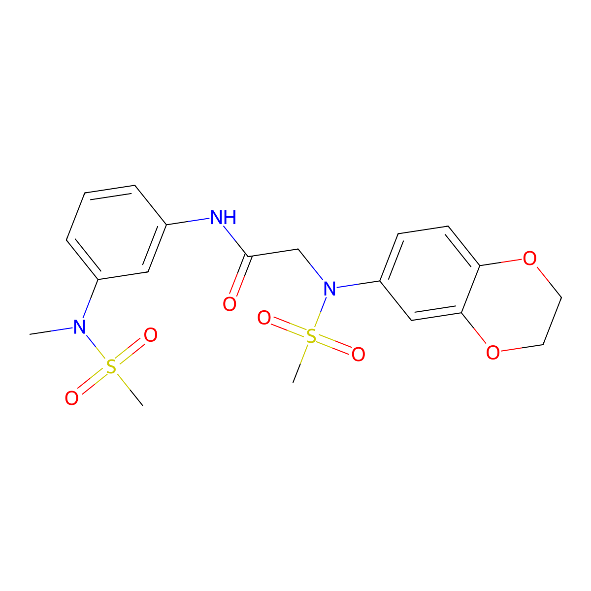2-[2,3-dihydro-1,4-benzodioxin-6-yl(methylsulfonyl)amino]-N-[3-[methyl(methylsulfonyl)amino]phenyl]acetamide molecular structure, CAS 693830-41-0
