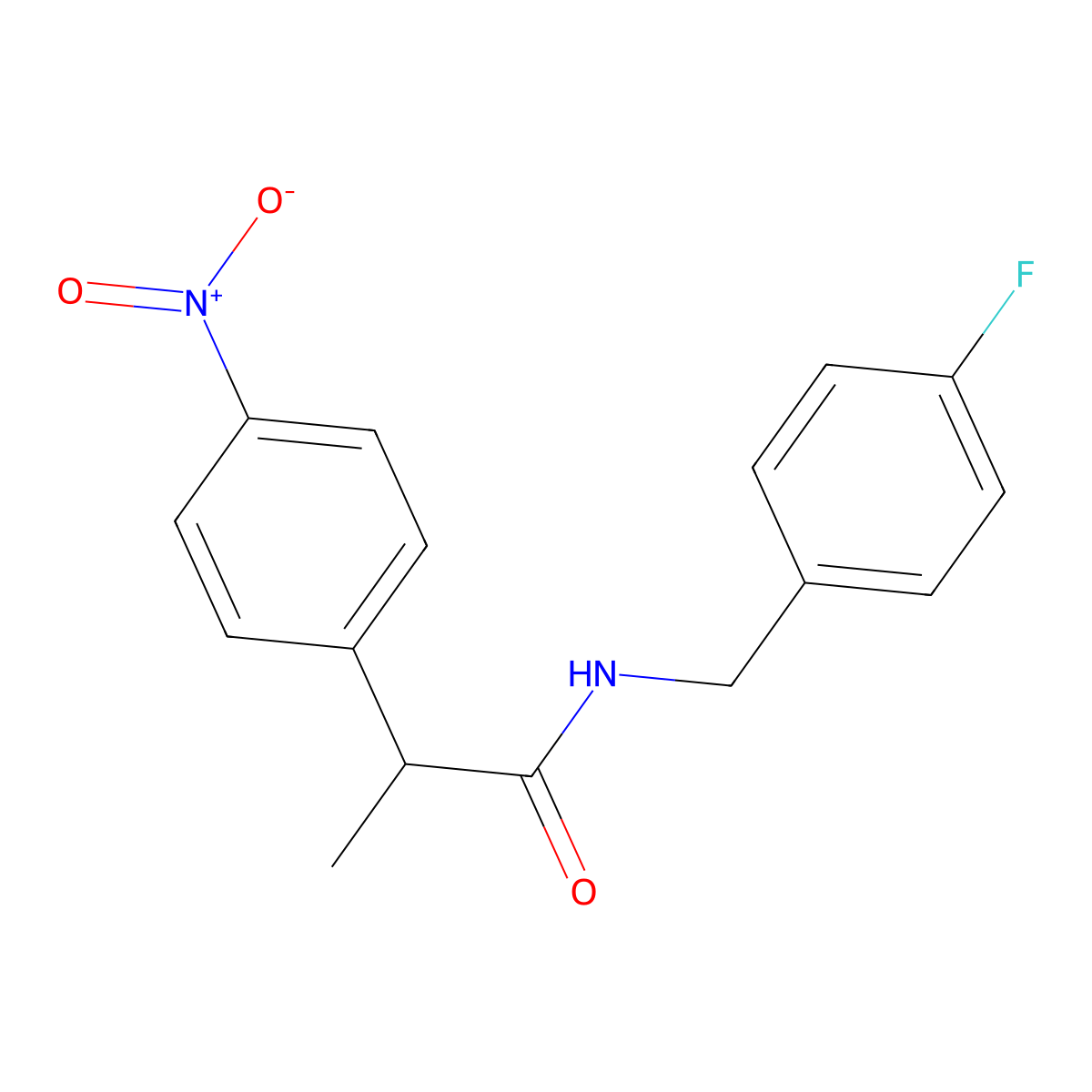N-(4-fluorobenzyl)-2-(4-nitrophenyl)propanamide molecular structure, CAS 693831-08-2