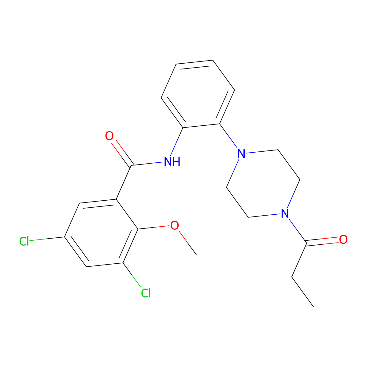 3,5-dichloro-2-methoxy-N-[2-(4-propanoylpiperazin-1-yl)phenyl]benzamide molecular structure, CAS 693832-09-6