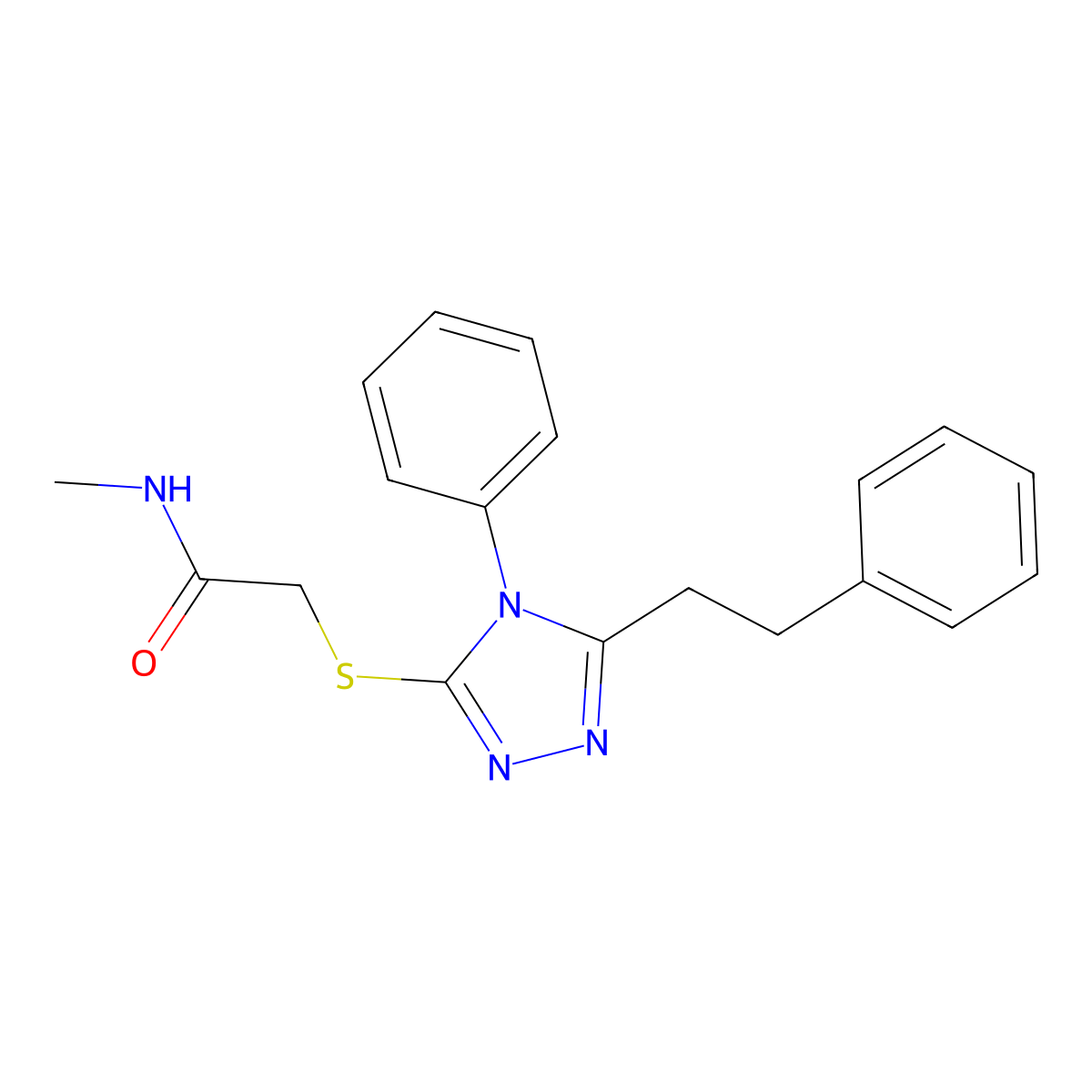 N-methyl-2-{[4-phenyl-5-(2-phenylethyl)-4H-1,2,4-triazol-3-yl]sulfanyl}acetamide molecular structure, CAS 693832-14-3
