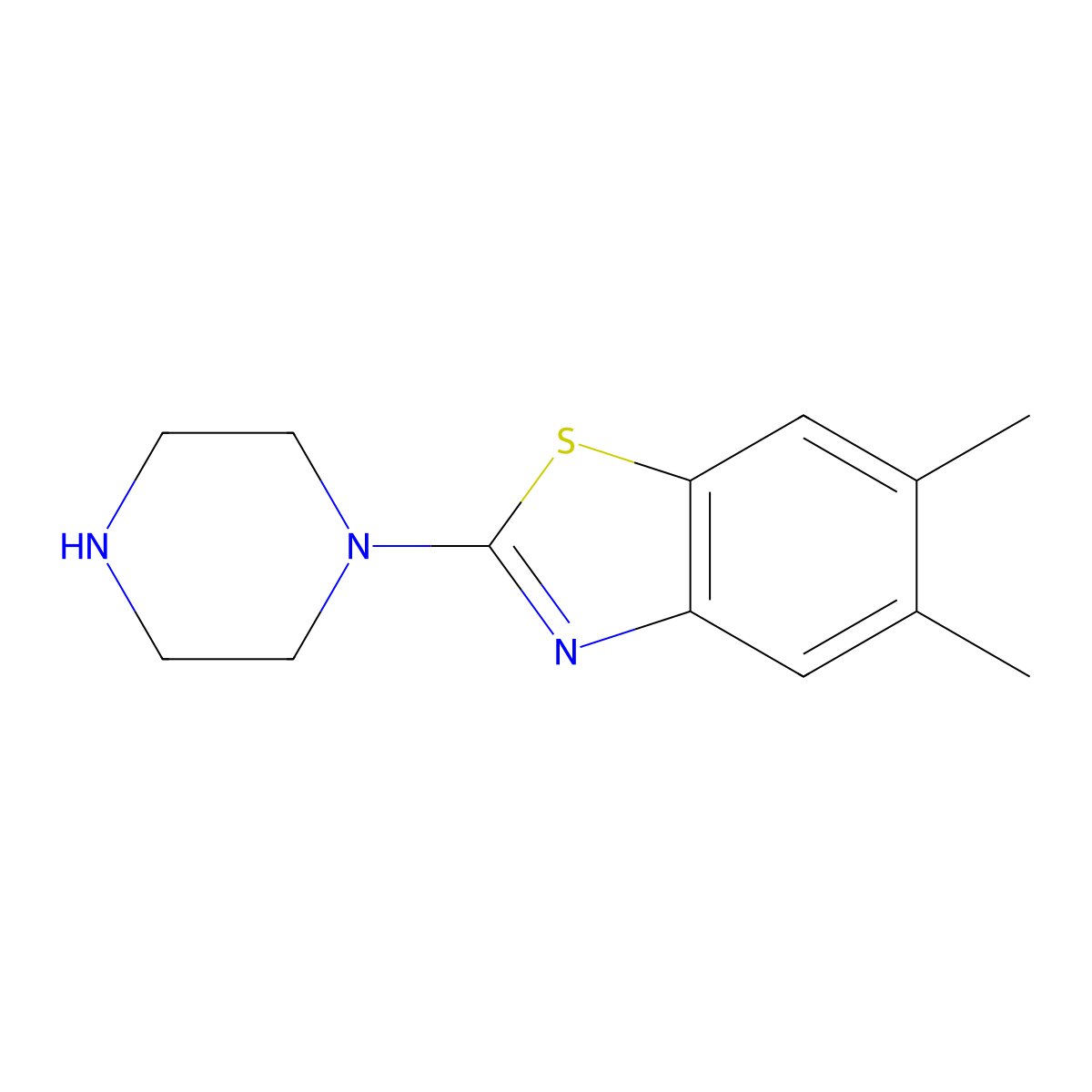 5,6-Dimethyl-2-piperazin-1-yl-1,3-benzothiazole molecular structure, CAS 69389-16-8