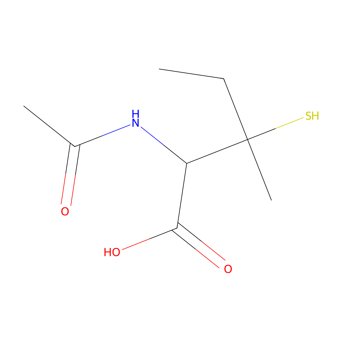 2-Acetamido-3-methyl-3-sulfanylpentanoic acid molecular structure, CAS 6940-61-0