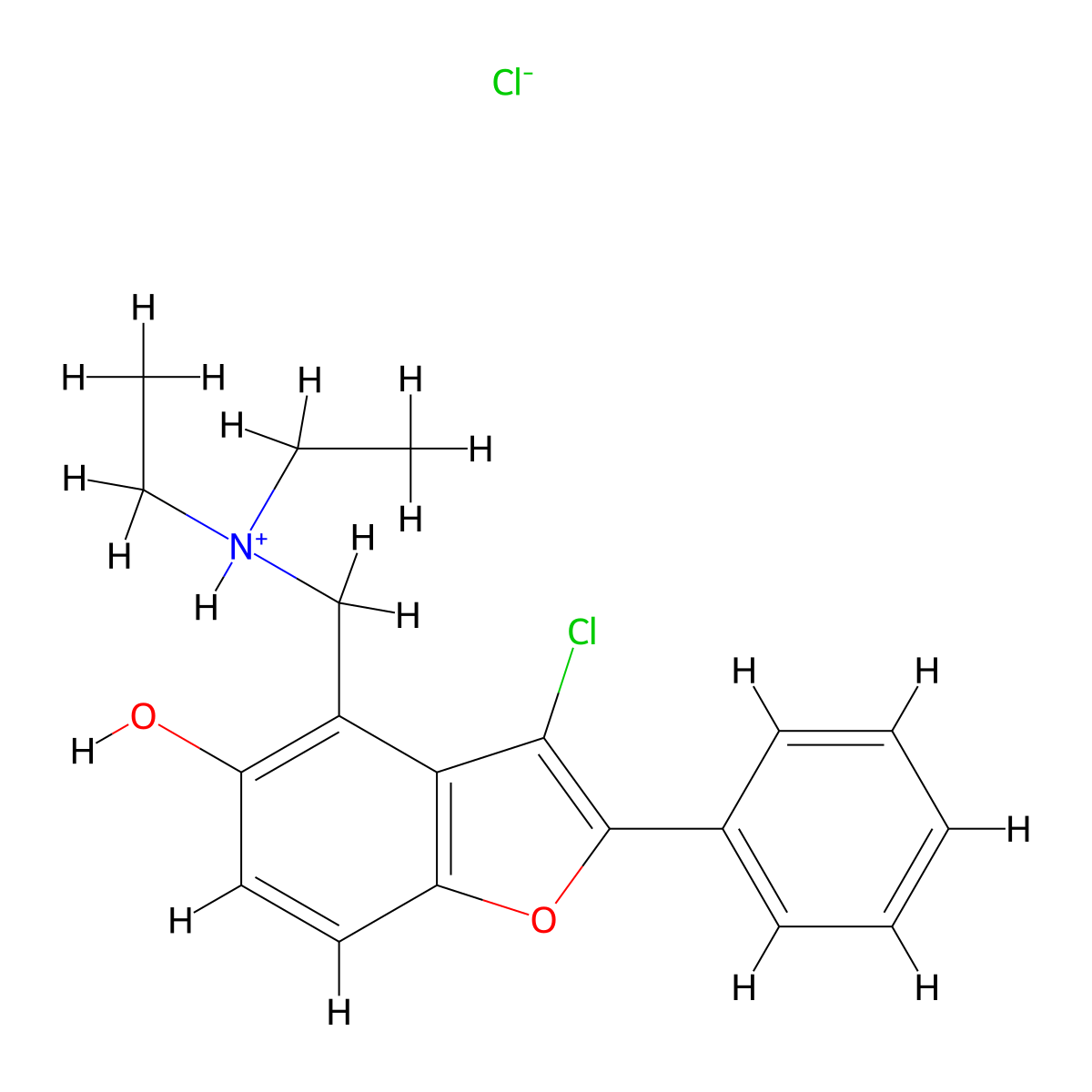 5-Benzofuranol, 3-chloro-4-(diethylaminomethyl)-2-phenyl-, hydrochloride molecular structure, CAS 69405-62-5
