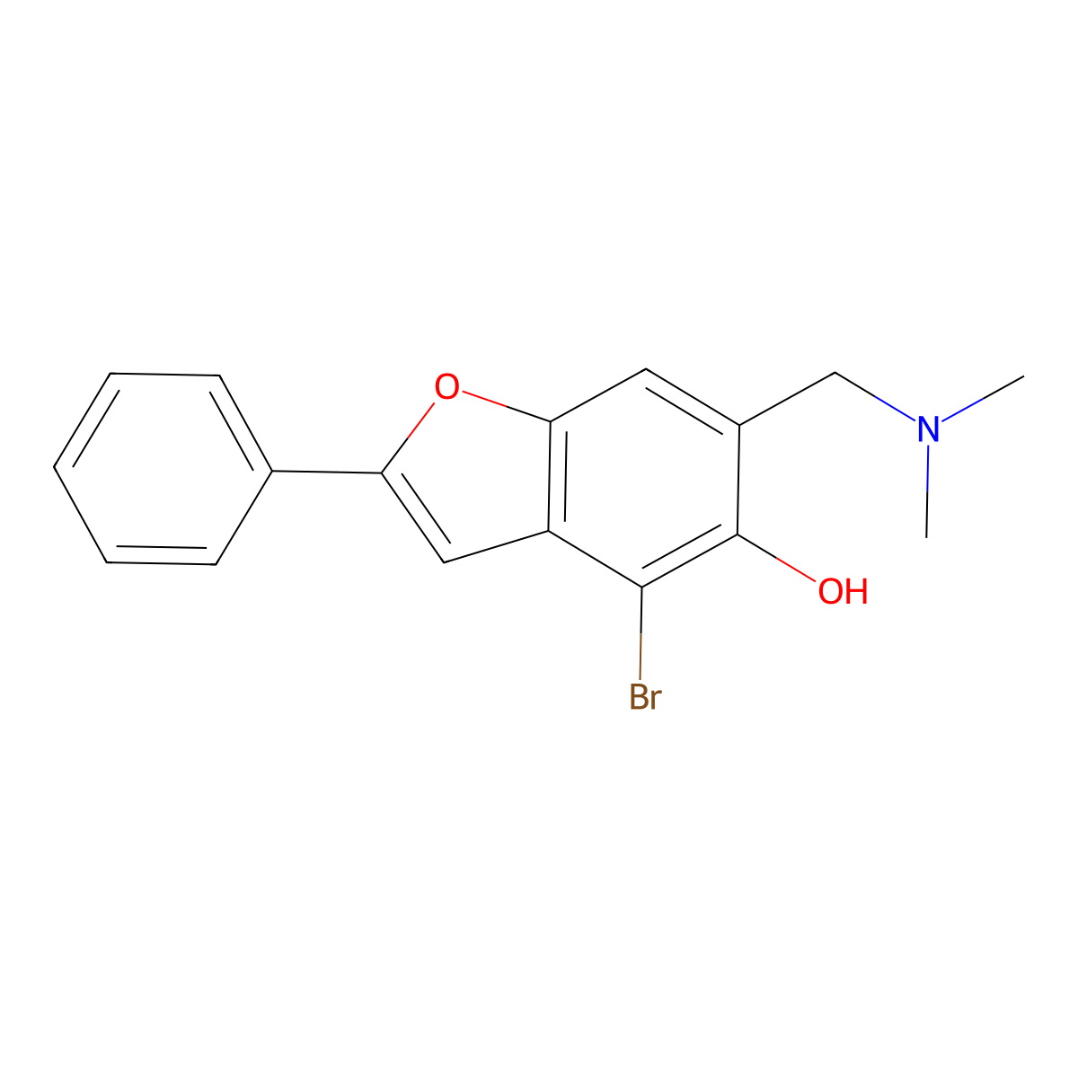 5-Benzofuranol, 4-bromo-6-(dimethylaminomethyl)-2-phenyl- molecular structure, CAS 69405-69-2