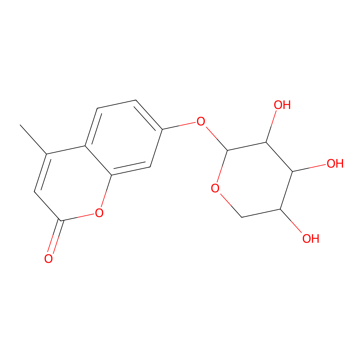 2H-1-Benzopyran-2-one, 7-(alpha-L-arabinopyranosyloxy)-4-methyl- molecular structure, CAS 69414-26-2
