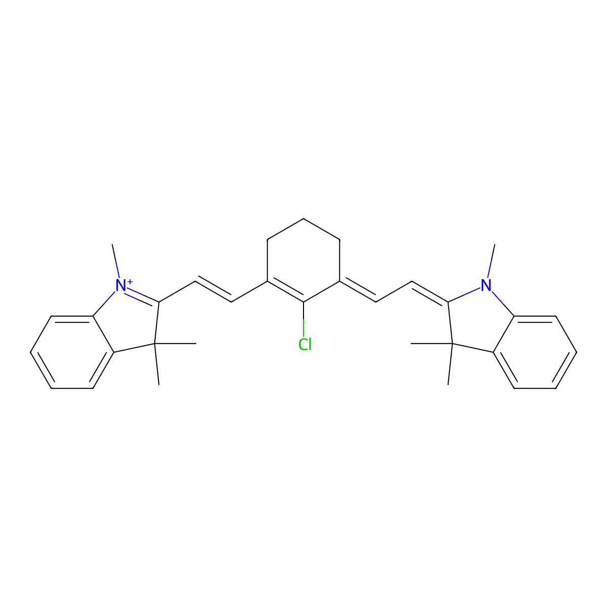 2-(2-(2-Chloro-3-(2-(1,3-dihydro-1,3,3-trimethyl-2H-indol-2-ylidene)ethylidene)-1-cyclohexen-1-yl)ethenyl)-1,3,3-trimethyl-3H-indolium molecular structure, CAS 69415-17-4
