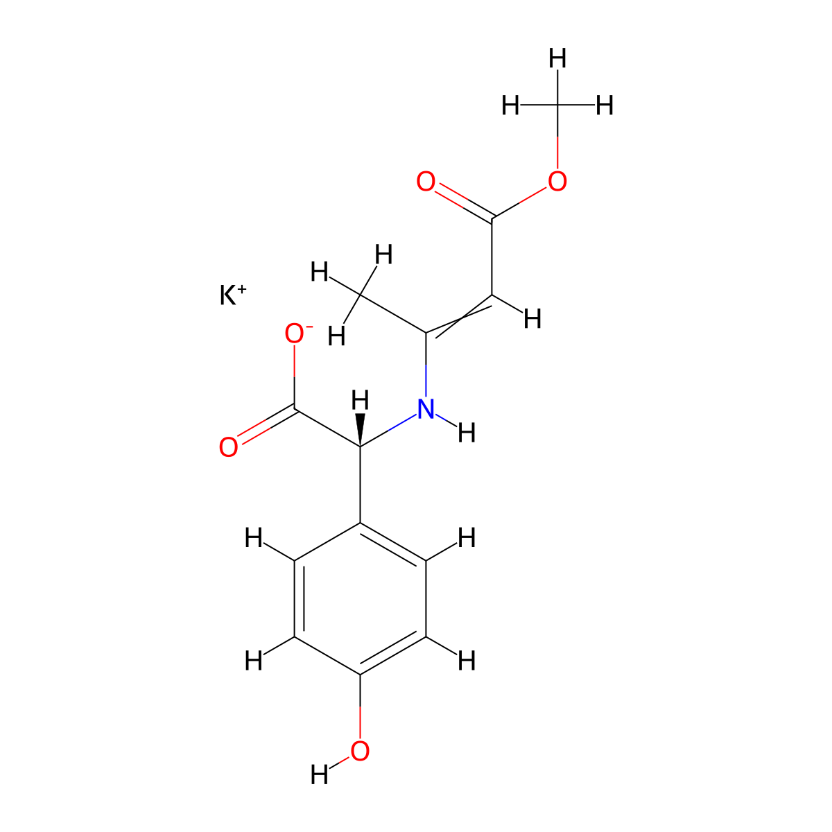 (R)-Potassium 2-(4-hydroxyphenyl)-2-((4-methoxy-4-oxobut-2-en-2-yl)amino)acetate molecular structure, CAS 69416-61-1