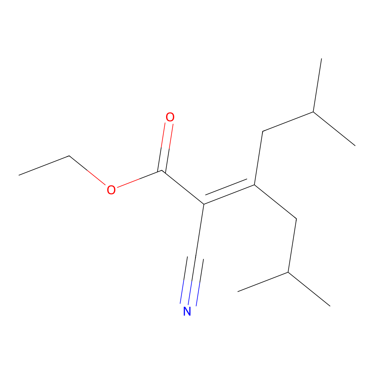 Ethyl 2-cyano-3-isobutyl-5-methylhex-2-enoate molecular structure, CAS 6943-84-6