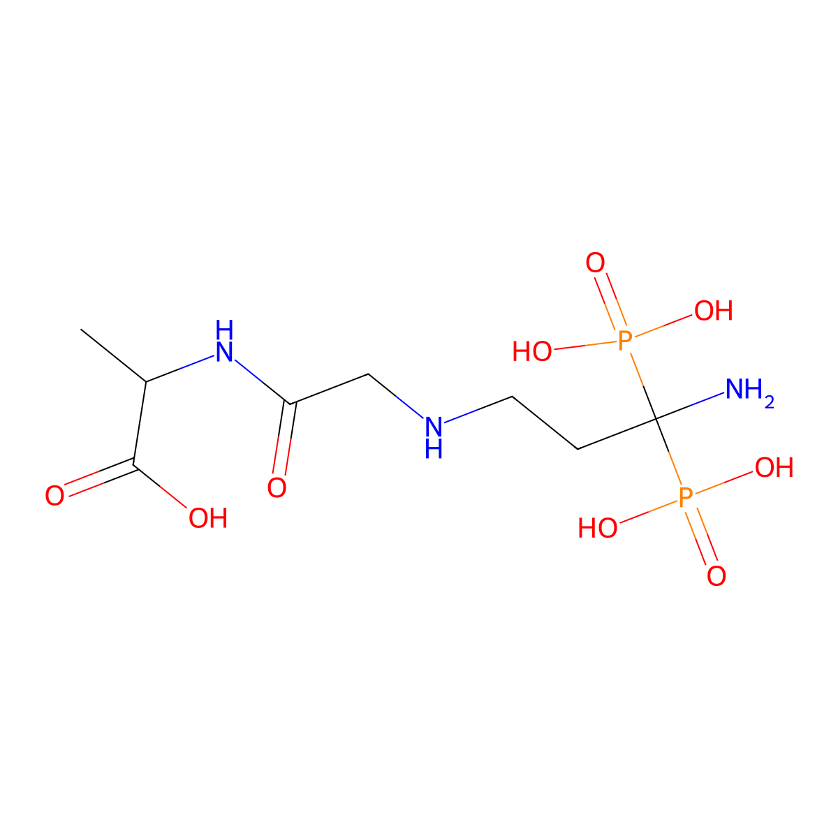 L-Alanine, N-(N-(3-amino-3,3-diphosphonopropyl)glycyl)- molecular structure, CAS 69436-23-3