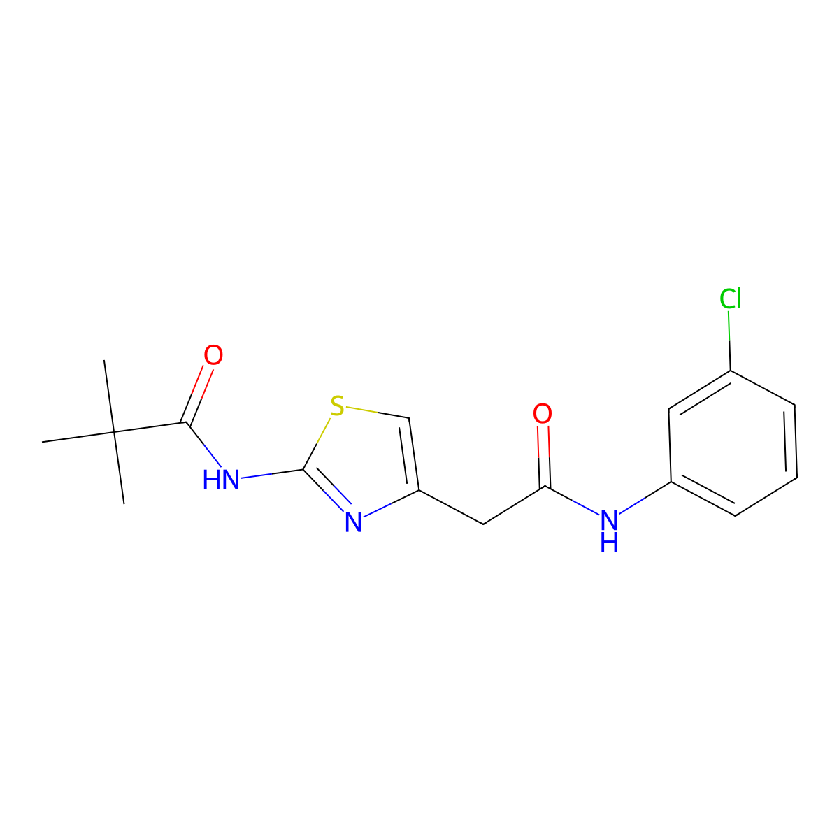 N-(4-(2-((3-chlorophenyl)amino)-2-oxoethyl)thiazol-2-yl)pivalamide molecular structure, CAS 69439-14-1