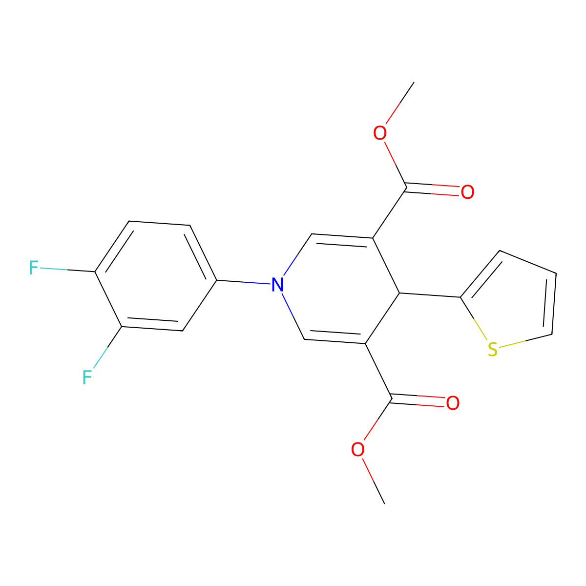 Dimethyl 1-(3,4-difluorophenyl)-4-(thiophen-2-yl)-1,4-dihydropyridine-3,5-dicarboxylate molecular structure, CAS 694442-38-1