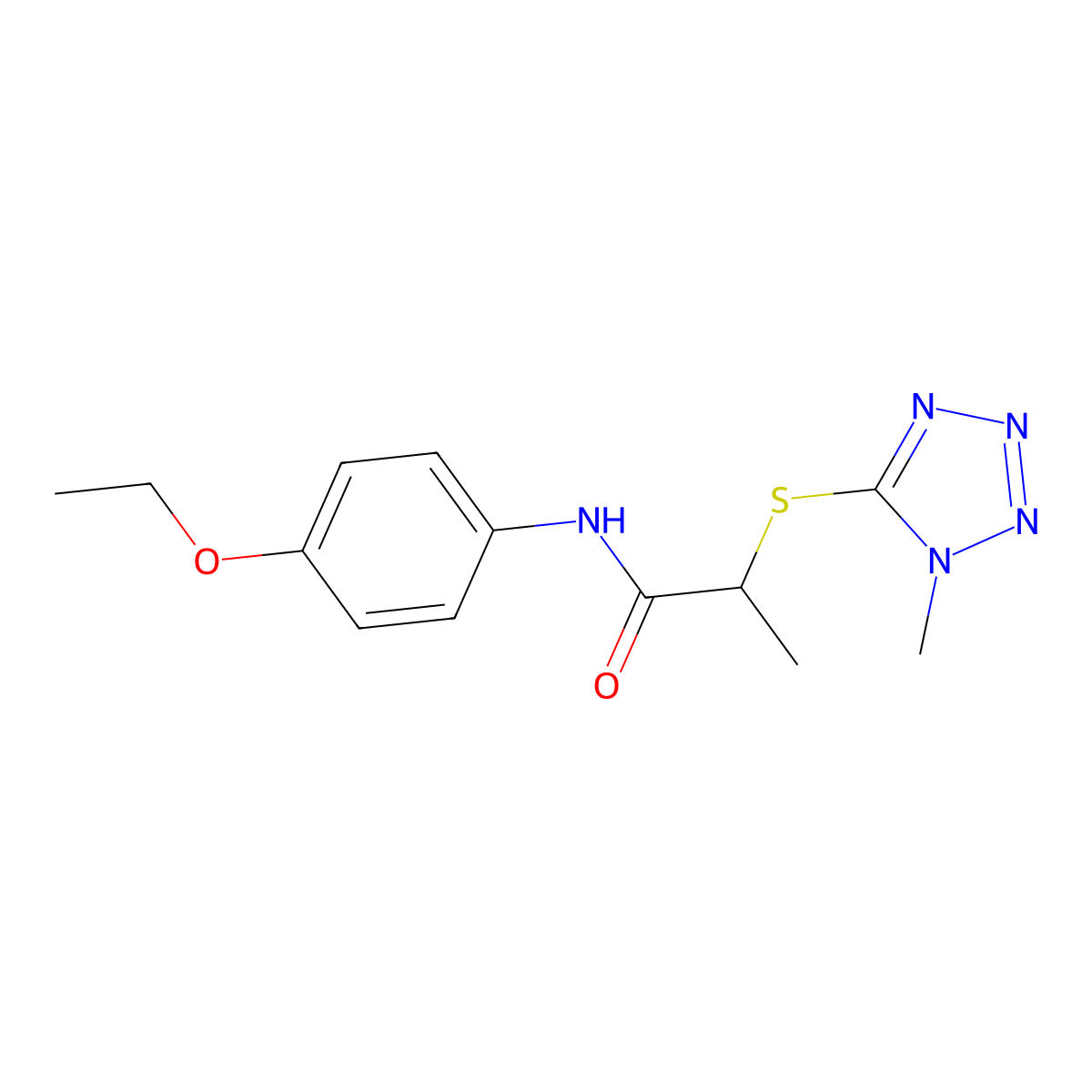 N-(4-ethoxyphenyl)-2-(1-methyltetrazol-5-yl)sulfanylpropanamide molecular structure, CAS 694442-46-1