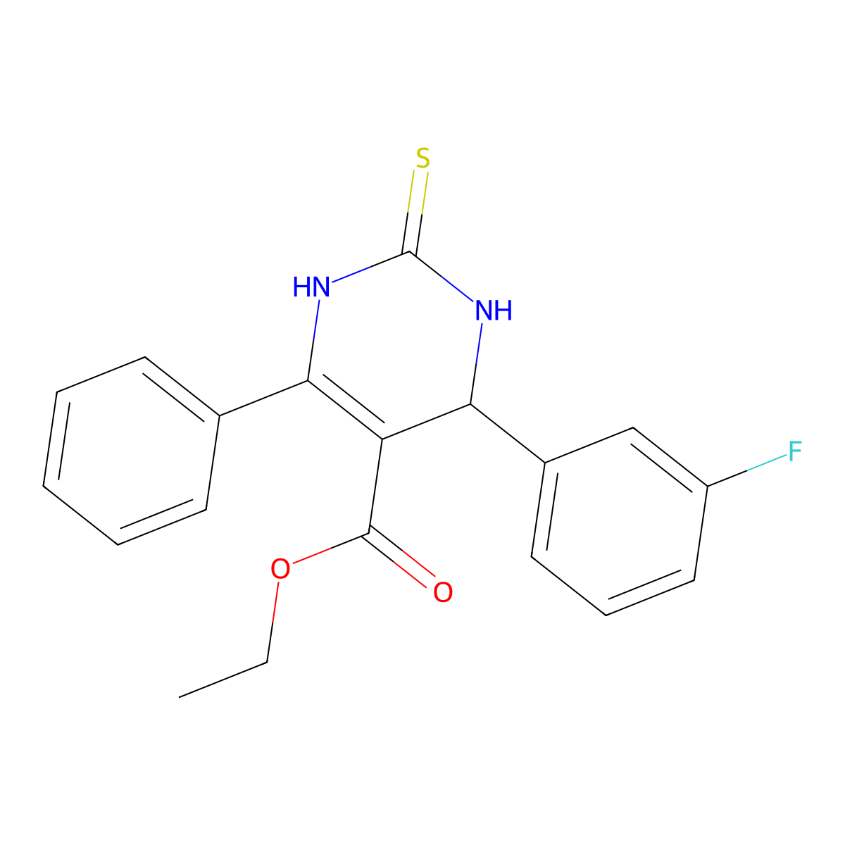Ethyl 4-(3-fluorophenyl)-6-phenyl-2-sulfanylidene-1,2,3,4-tetrahydropyrimidine-5-carboxylate molecular structure, CAS 694442-90-5