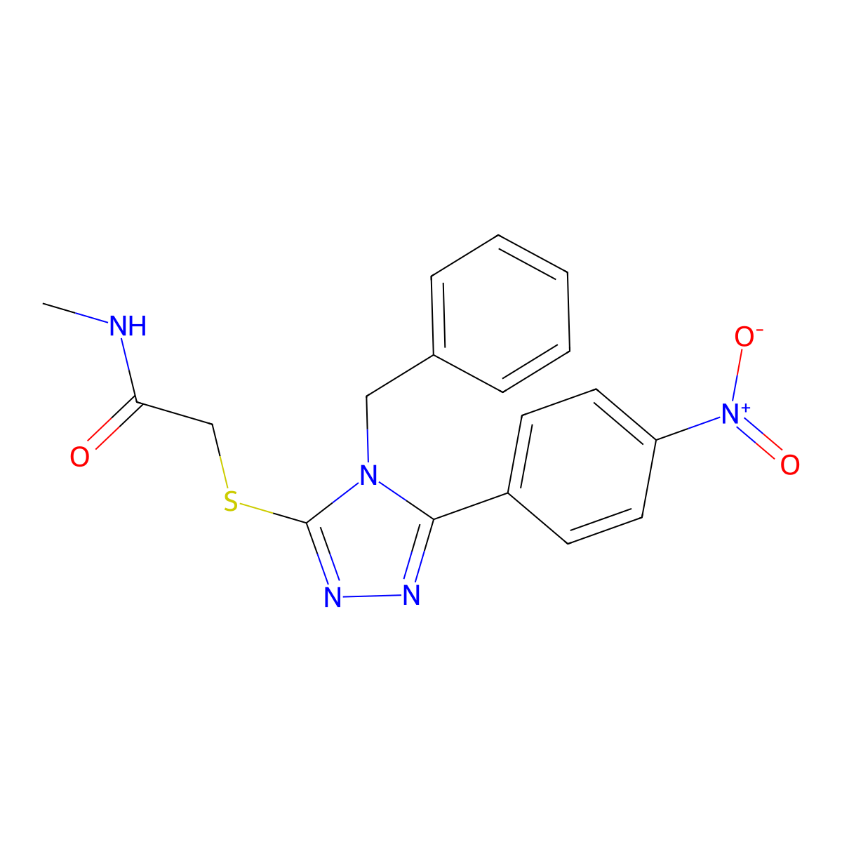 2-[[4-benzyl-5-(4-nitrophenyl)-1,2,4-triazol-3-yl]sulfanyl]-N-methylacetamide molecular structure, CAS 694443-10-2