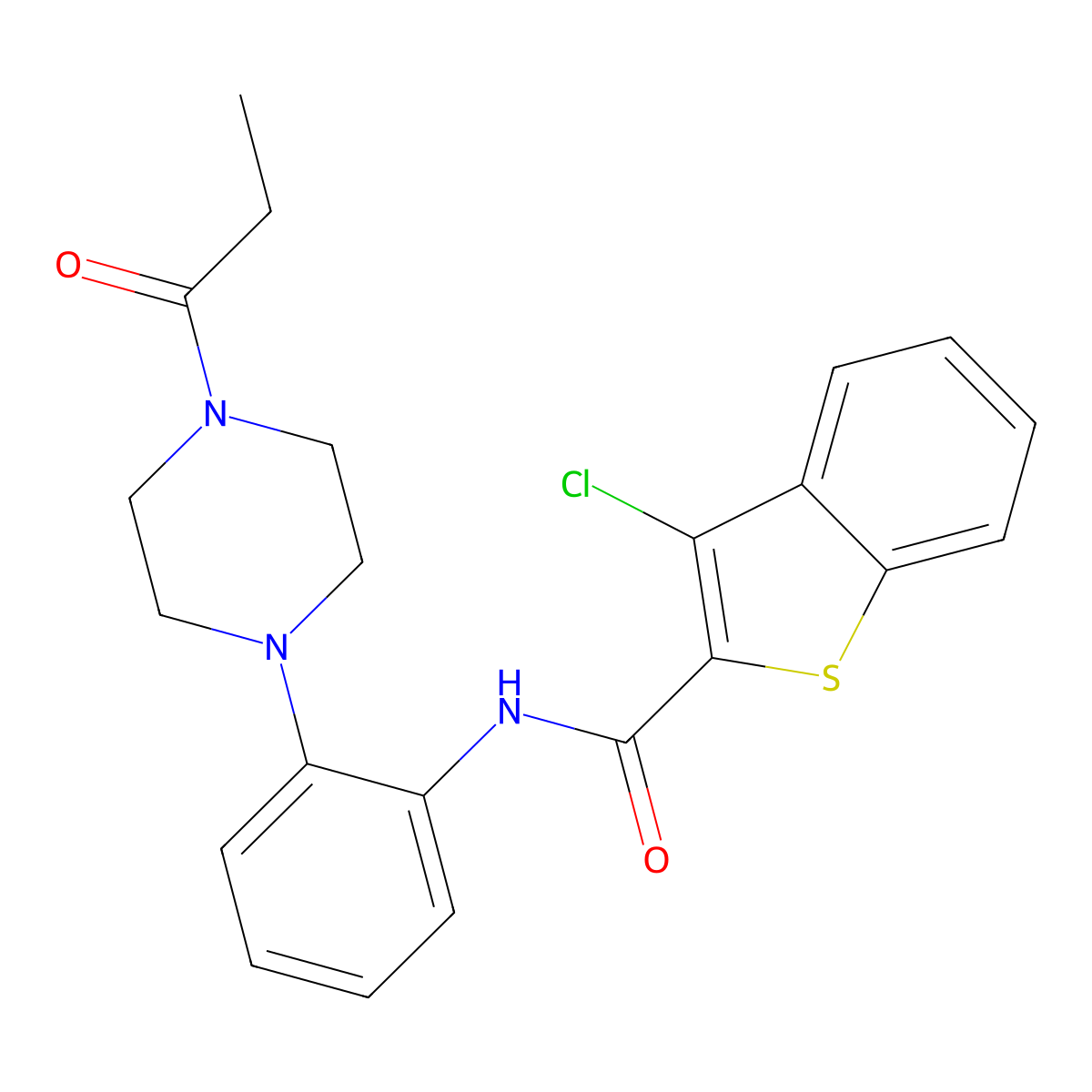 3-chloro-N-[2-(4-propanoylpiperazin-1-yl)phenyl]-1-benzothiophene-2-carboxamide molecular structure, CAS 694443-34-0